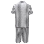 Men’s Striped Button-Up Shirt & Shorts Set WHITE/BLACK