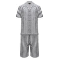 Men’s Striped Button-Up Shirt & Shorts Set WHITE/BLACK