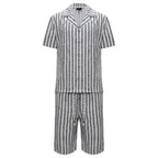 Men’s Striped Button-Up Shirt & Shorts Set WHITE/BLACK