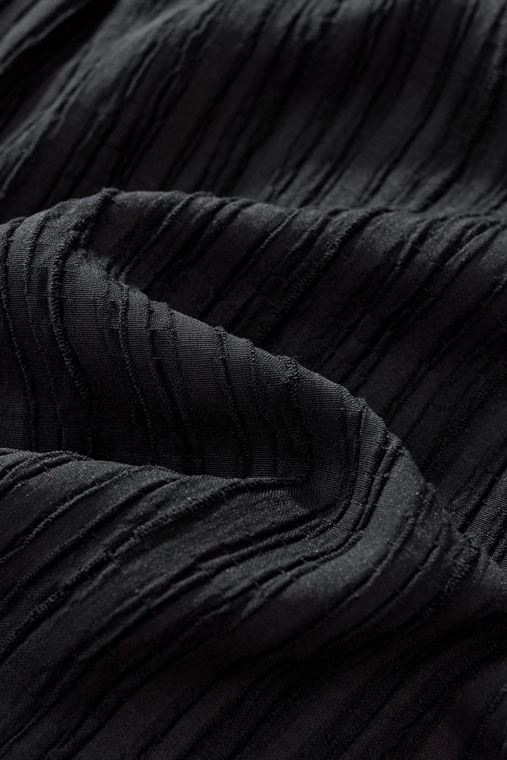 Crinkle Texture Shirt & Pant Set BLACK