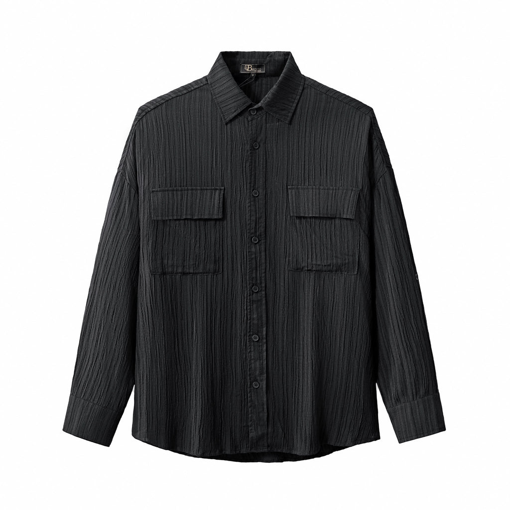 Crinkle Texture Shirt & Pant Set BLACK