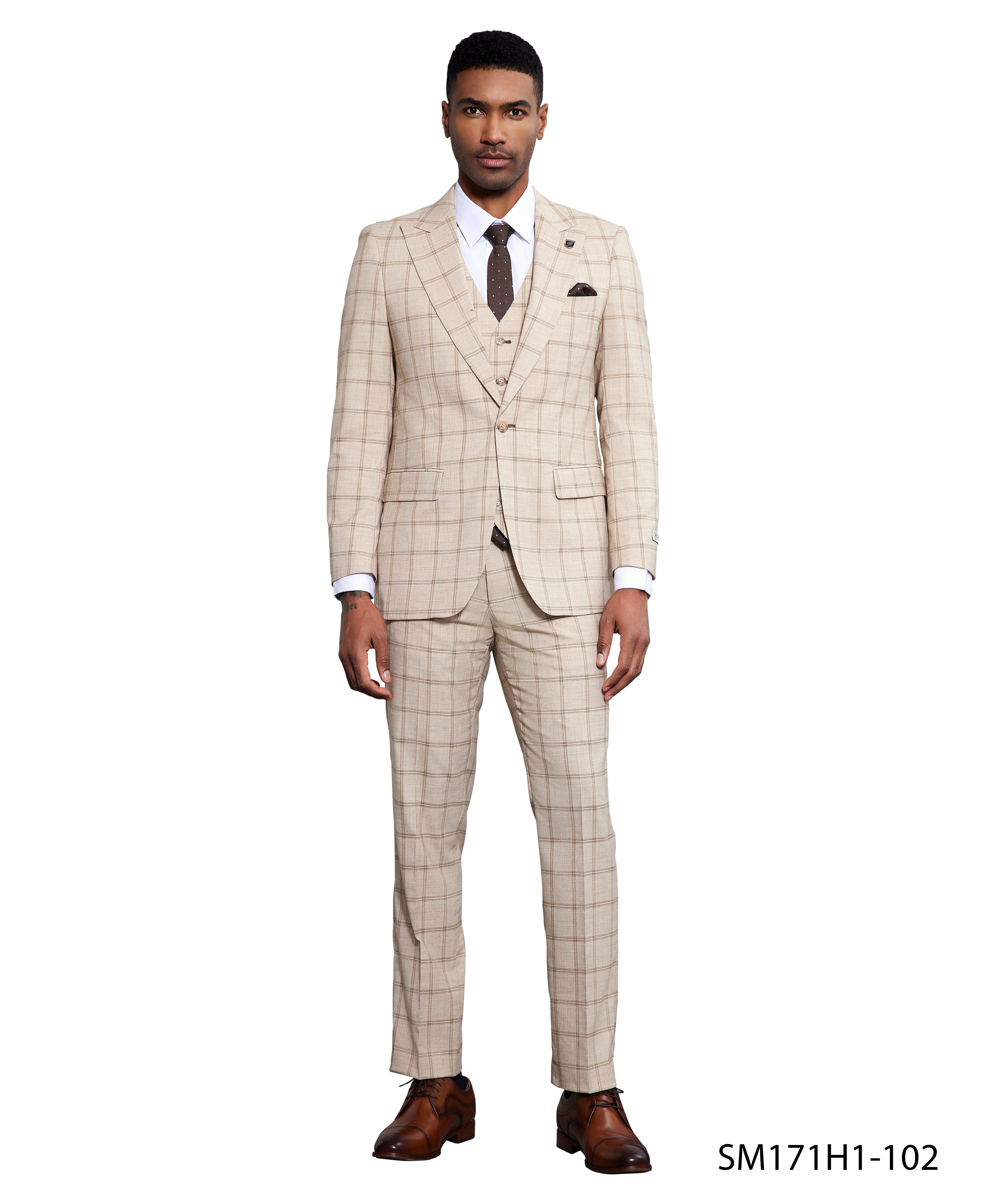 Stacy Adams Mens-suit 3 PC Windowpane