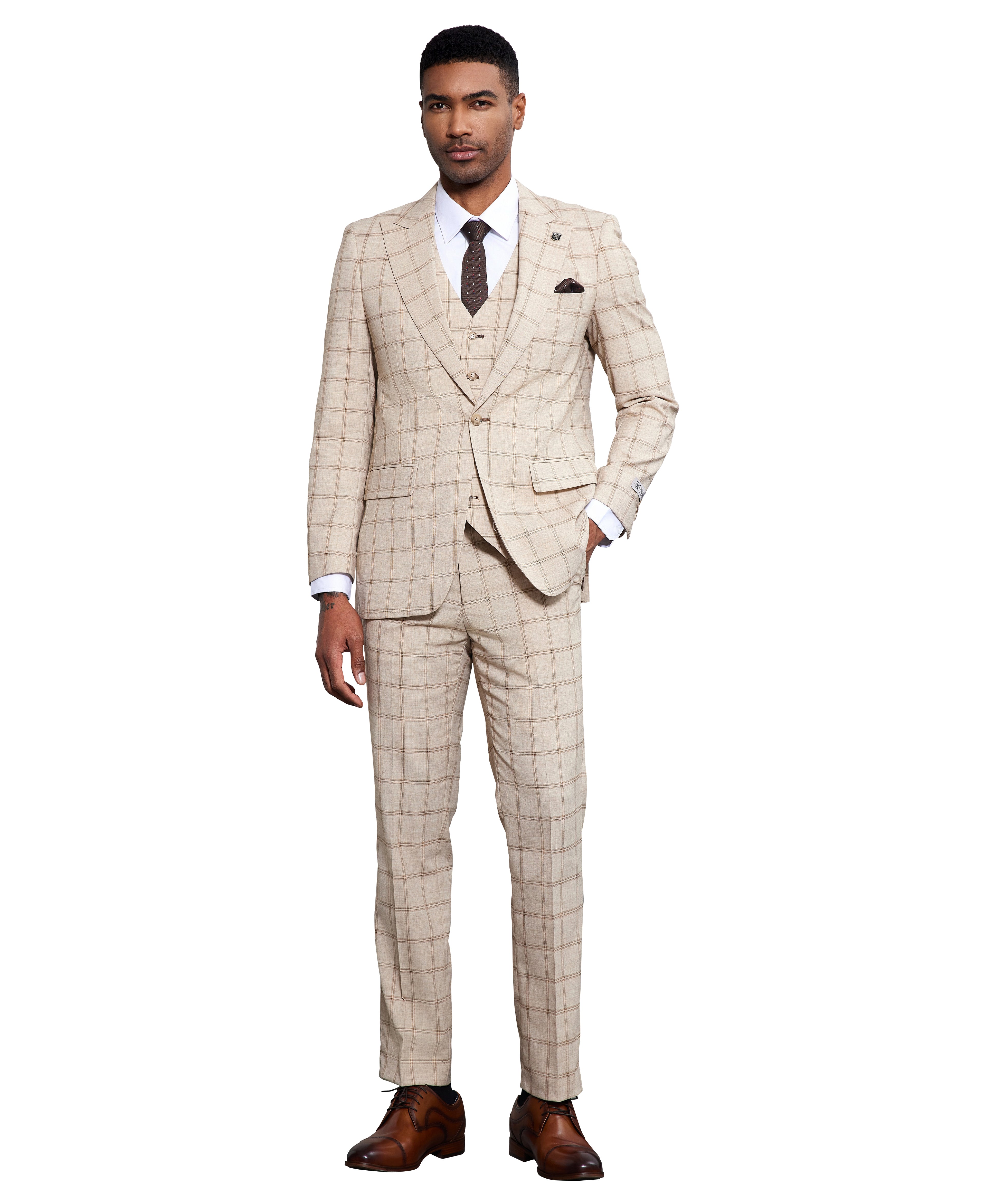 Stacy Adams Mens-suit 3 PC Windowpane