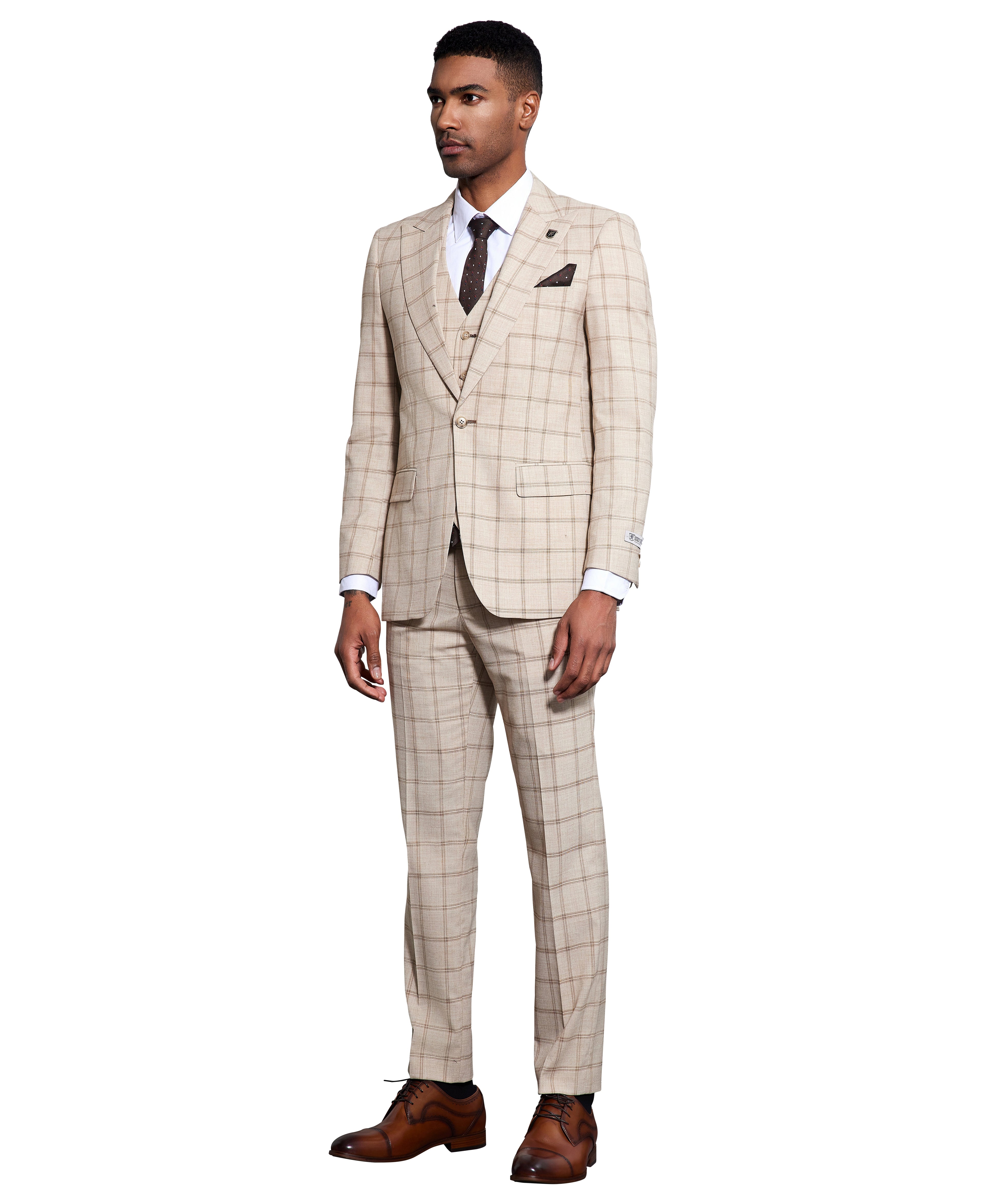 Stacy Adams Mens-suit 3 PC Windowpane