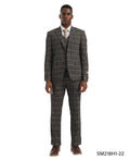 Men's Suit Charcoal Peak Lapel 3pc Hybrid Fit 3pc Plaid Suit Set