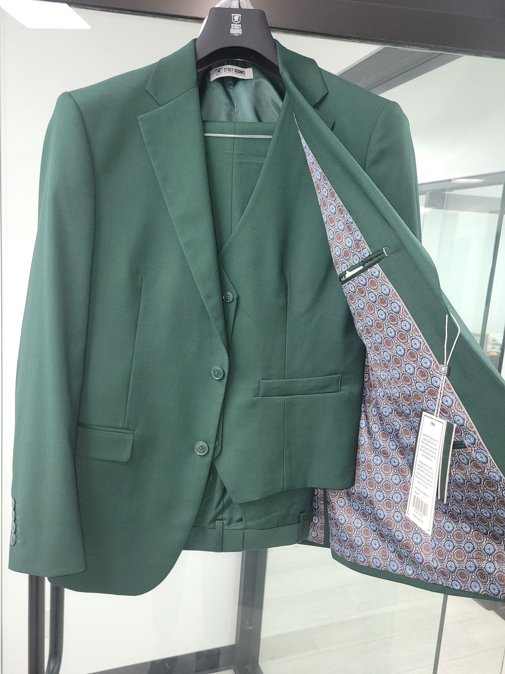 Men's Stacy Adams Hybrid-Fit 3pc Notch Lapel Suit Set, Jacket Vest and Pants