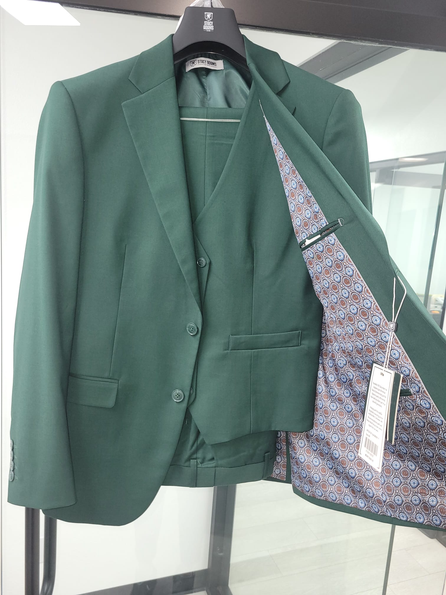 Men's Stacy Adams Hybrid-Fit 3pc Notch Lapel Suit Set, Jacket Vest and Pants