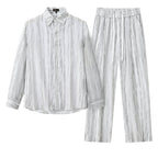 Strata Set – Printed Long Sleeve Shirt & Pant GREY