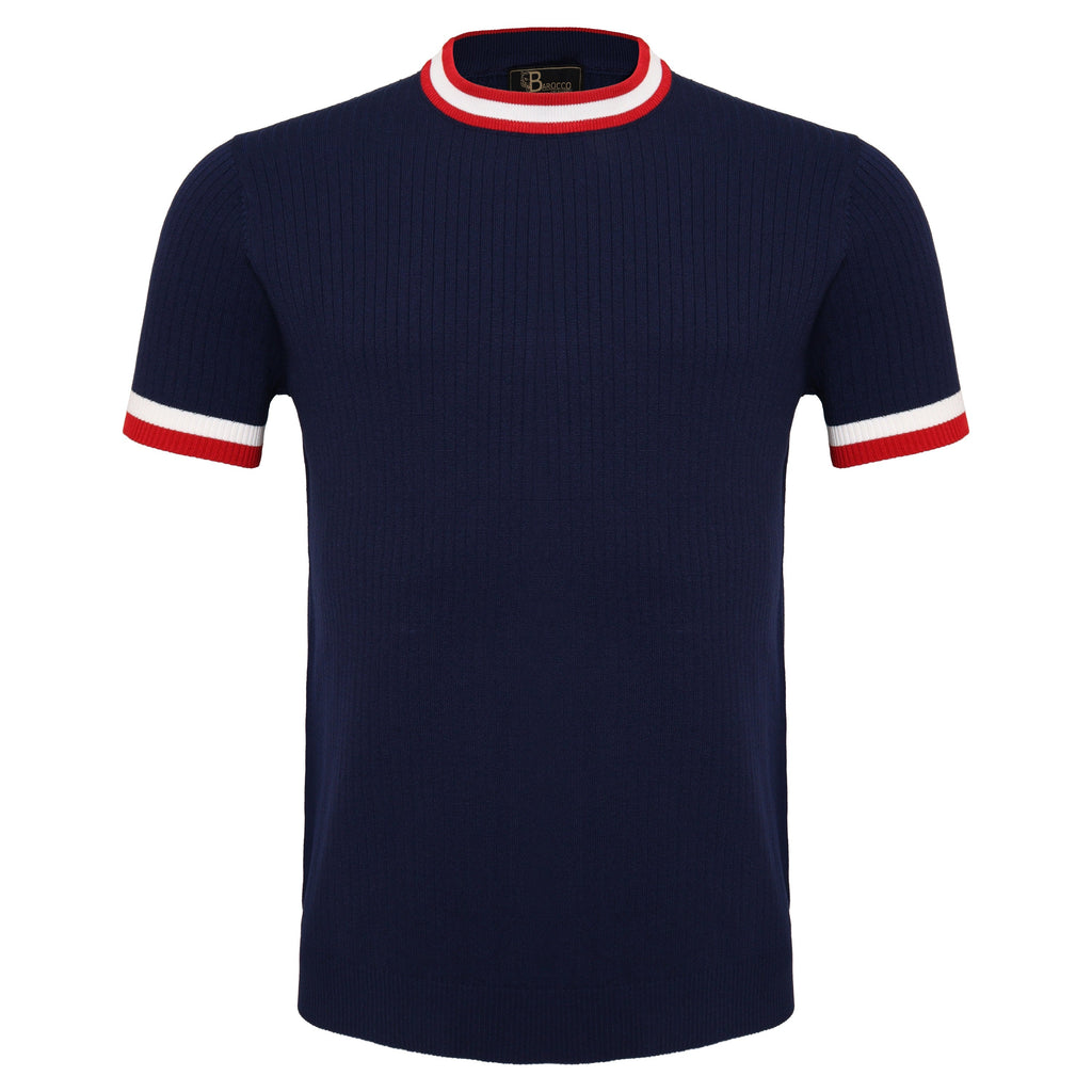Elite Contrast Ribbed Knit Tee NAVY
