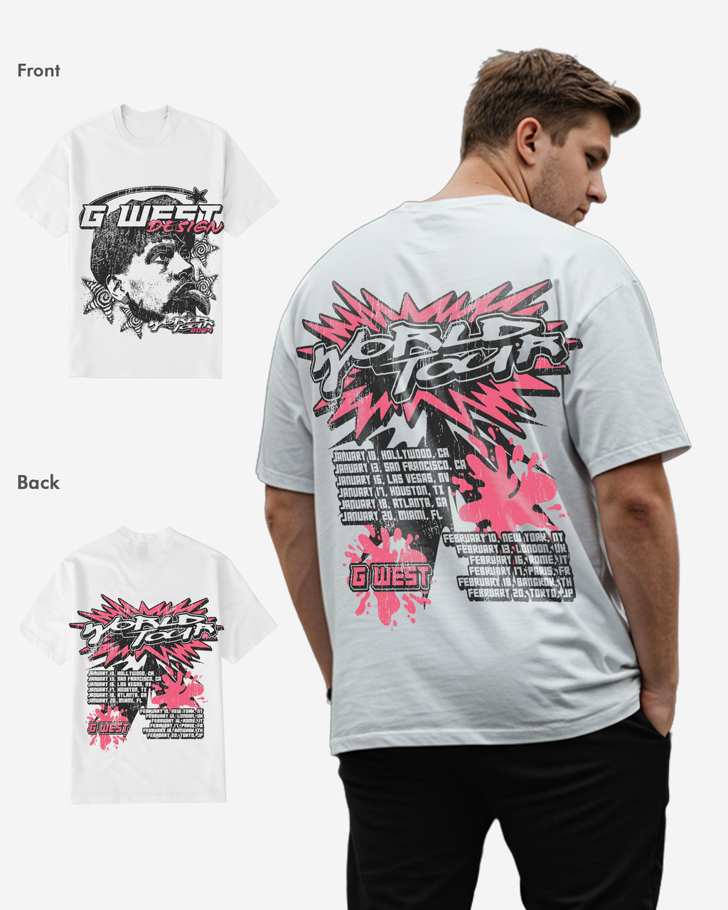 G West World Tour White T-Shirt Big and Tall Mens G West
