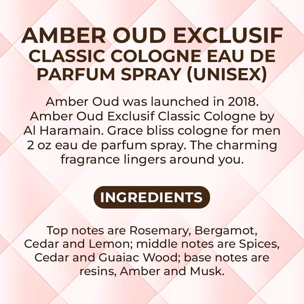 Al Haramain Amber Oud Exclusif Extrait De Parfum Classic 2 oz 60 ml Unisex Rafaelos