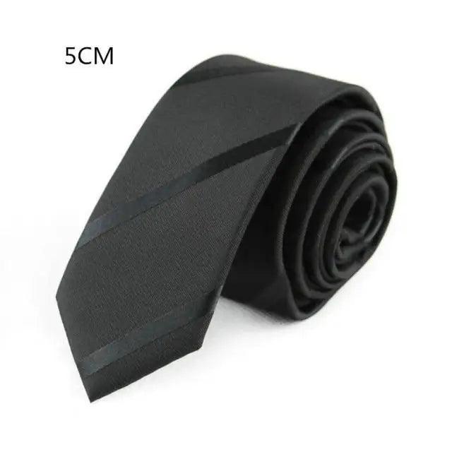 Business Black Skinny Ties Polyester Silk Necktie For Men Washable Formal Office Simple Design Necties Solid Color Skinny Tie Slim Necktie For Men Stevvex