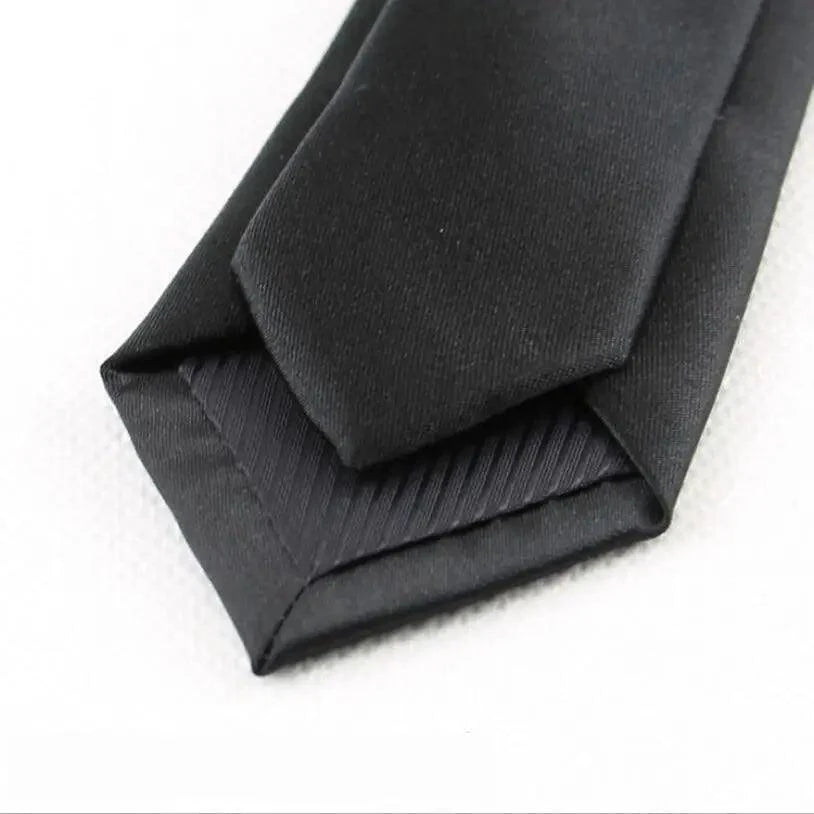 Business Black Skinny Ties Polyester Silk Necktie For Men Washable Formal Office Simple Design Necties Solid Color Skinny Tie Slim Necktie For Men Stevvex