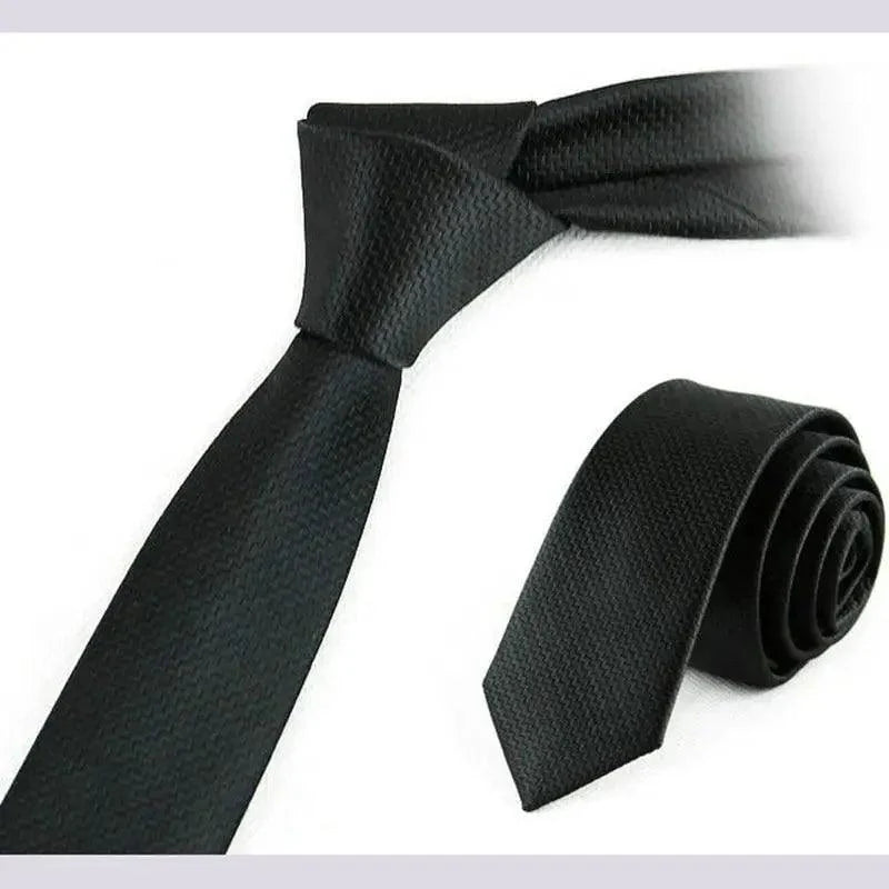 Business Black Skinny Ties Polyester Silk Necktie For Men Washable Formal Office Simple Design Necties Solid Color Skinny Tie Slim Necktie For Men Stevvex