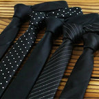 Business Black Skinny Ties Polyester Silk Necktie For Men Washable Formal Office Simple Design Necties Solid Color Skinny Tie Slim Necktie For Men Stevvex