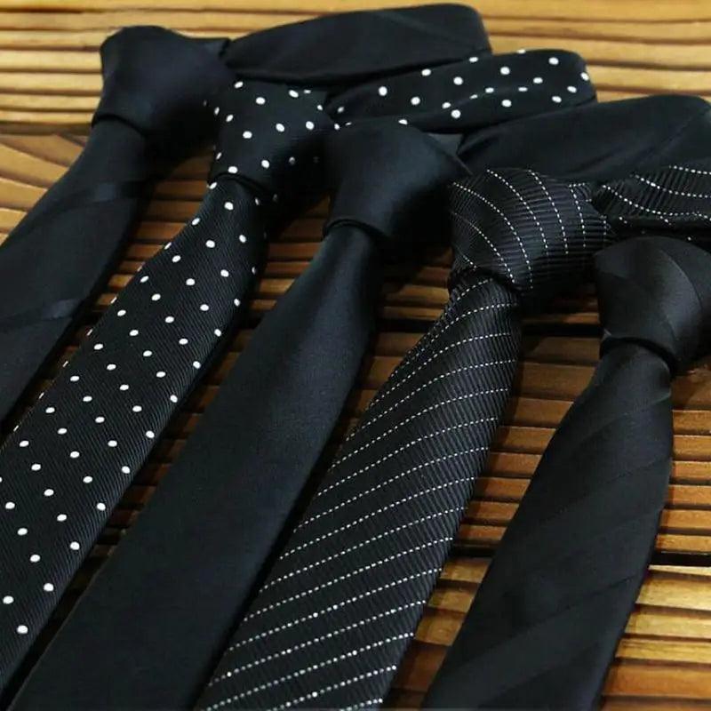 Business Black Skinny Ties Polyester Silk Necktie For Men Washable Formal Office Simple Design Necties Solid Color Skinny Tie Slim Necktie For Men Stevvex