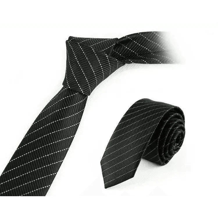 Business Black Skinny Ties Polyester Silk Necktie For Men Washable Formal Office Simple Design Necties Solid Color Skinny Tie Slim Necktie For Men Stevvex