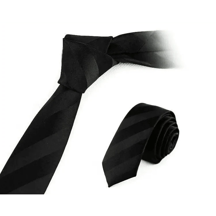 Business Black Skinny Ties Polyester Silk Necktie For Men Washable Formal Office Simple Design Necties Solid Color Skinny Tie Slim Necktie For Men Stevvex