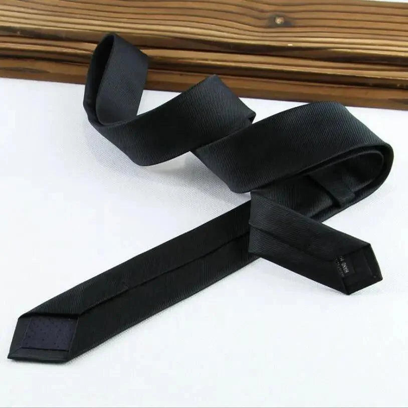 Business Black Skinny Ties Polyester Silk Necktie For Men Washable Formal Office Simple Design Necties Solid Color Skinny Tie Slim Necktie For Men Stevvex