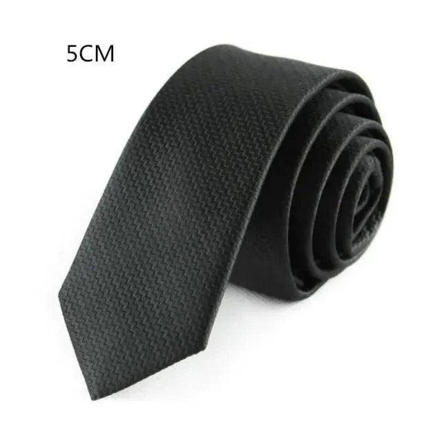 Business Black Skinny Ties Polyester Silk Necktie For Men Washable Formal Office Simple Design Necties Solid Color Skinny Tie Slim Necktie For Men Stevvex