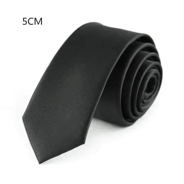 Business Black Skinny Ties Polyester Silk Necktie For Men Washable Formal Office Simple Design Necties Solid Color Skinny Tie Slim Necktie For Men Stevvex