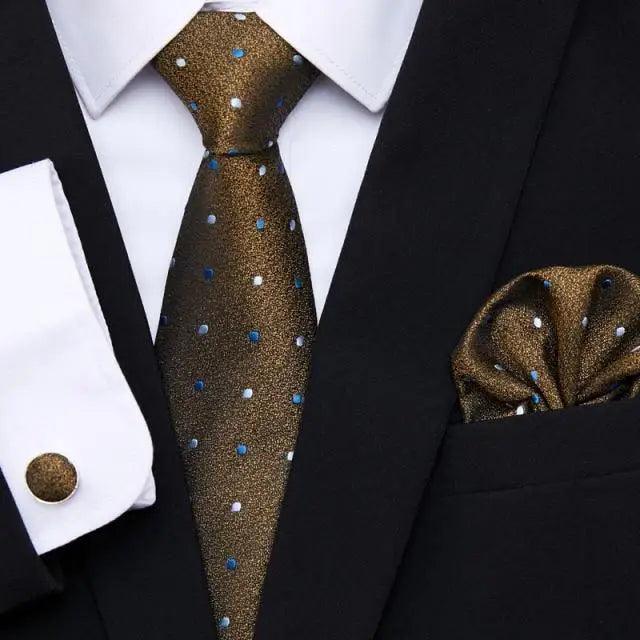 Business Men Silk Necktie Cufflinks Set Luxury Design Necktie With Handkerchief Necktie For Casual And Daily Wear Classic Men Flower Ties Wedding Handkerchief Cufflinks Set Stevvex