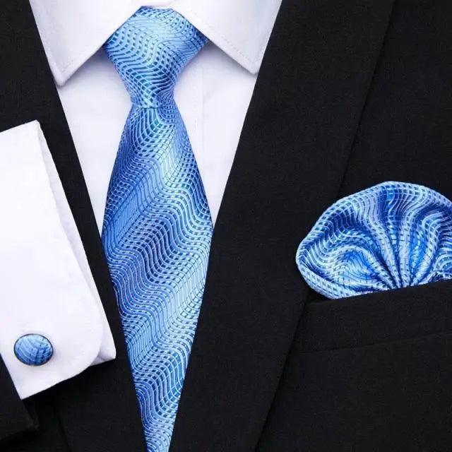 Business Men Silk Necktie Cufflinks Set Luxury Design Necktie With Handkerchief Necktie For Casual And Daily Wear Classic Men Flower Ties Wedding Handkerchief Cufflinks Set Stevvex