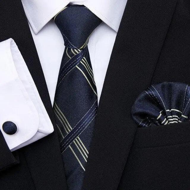 Business Men Silk Necktie Cufflinks Set Luxury Design Necktie With Handkerchief Necktie For Casual And Daily Wear Classic Men Flower Ties Wedding Handkerchief Cufflinks Set Stevvex
