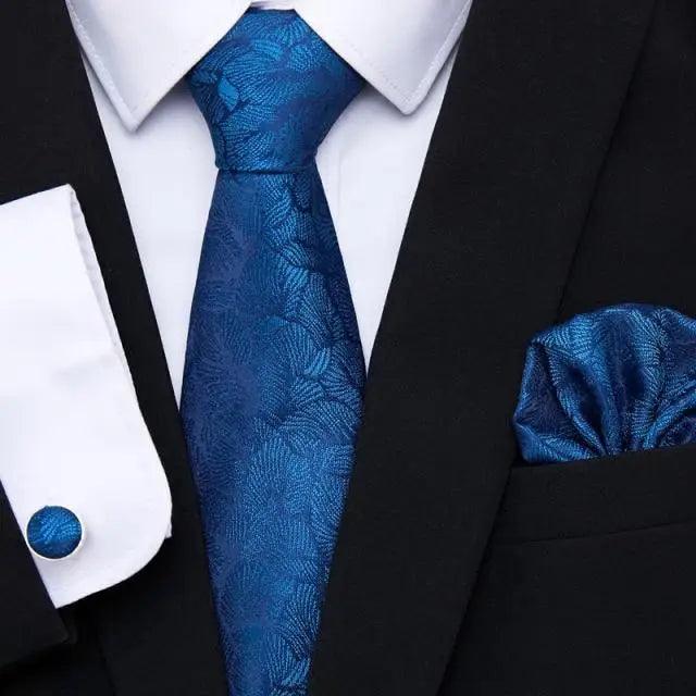Business Men Silk Necktie Cufflinks Set Luxury Design Necktie With Handkerchief Necktie For Casual And Daily Wear Classic Men Flower Ties Wedding Handkerchief Cufflinks Set Stevvex