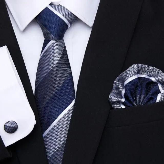 Business Men Silk Necktie Cufflinks Set Luxury Design Necktie With Handkerchief Necktie For Casual And Daily Wear Classic Men Flower Ties Wedding Handkerchief Cufflinks Set Stevvex