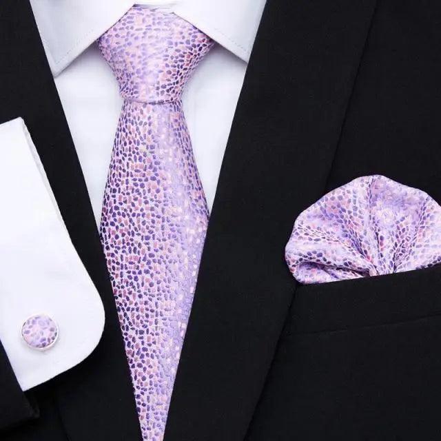 Business Men Silk Necktie Cufflinks Set Luxury Design Necktie With Handkerchief Necktie For Casual And Daily Wear Classic Men Flower Ties Wedding Handkerchief Cufflinks Set Stevvex
