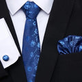 Business Men Silk Necktie Cufflinks Set Luxury Design Necktie With Handkerchief Necktie For Casual And Daily Wear Classic Men Flower Ties Wedding Handkerchief Cufflinks Set Stevvex