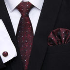 Business Men Silk Necktie Cufflinks Set Luxury Design Necktie With Handkerchief Necktie For Casual And Daily Wear Classic Men Flower Ties Wedding Handkerchief Cufflinks Set Stevvex