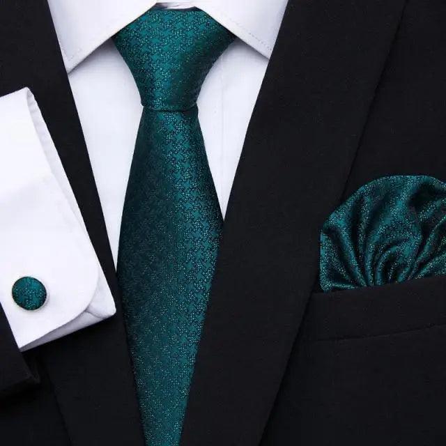 Business Men Silk Necktie Cufflinks Set Luxury Design Necktie With Handkerchief Necktie For Casual And Daily Wear Classic Men Flower Ties Wedding Handkerchief Cufflinks Set Stevvex