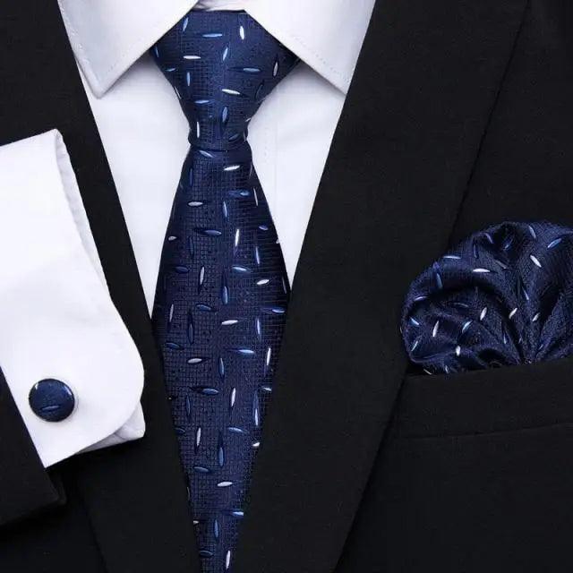 Business Men Silk Necktie Cufflinks Set Luxury Design Necktie With Handkerchief Necktie For Casual And Daily Wear Classic Men Flower Ties Wedding Handkerchief Cufflinks Set Stevvex