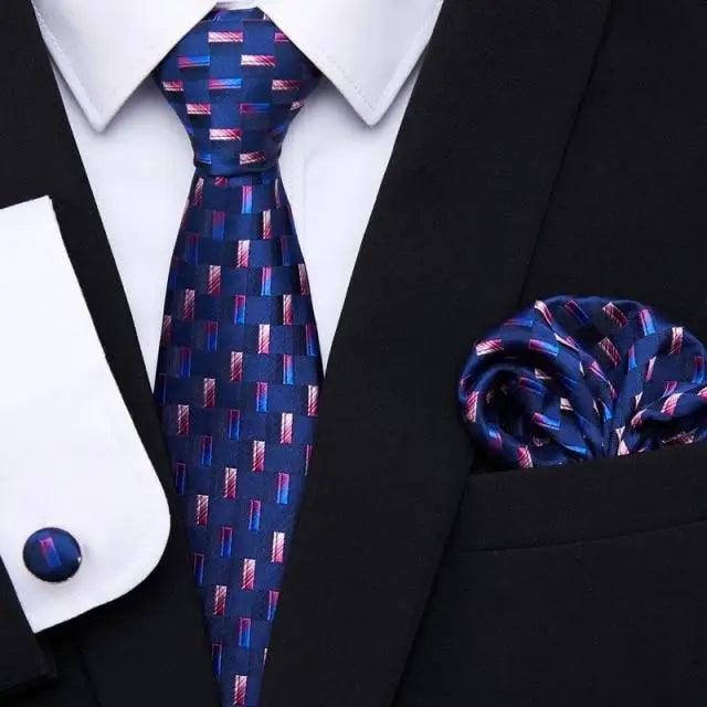 Business Men Silk Necktie Cufflinks Set Luxury Design Necktie With Handkerchief Necktie For Casual And Daily Wear Classic Men Flower Ties Wedding Handkerchief Cufflinks Set Stevvex