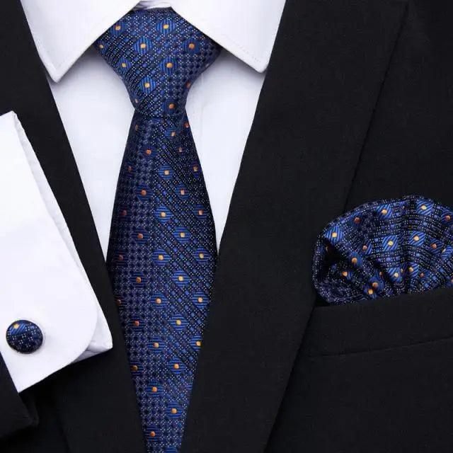Business Men Silk Necktie Cufflinks Set Luxury Design Necktie With Handkerchief Necktie For Casual And Daily Wear Classic Men Flower Ties Wedding Handkerchief Cufflinks Set Stevvex