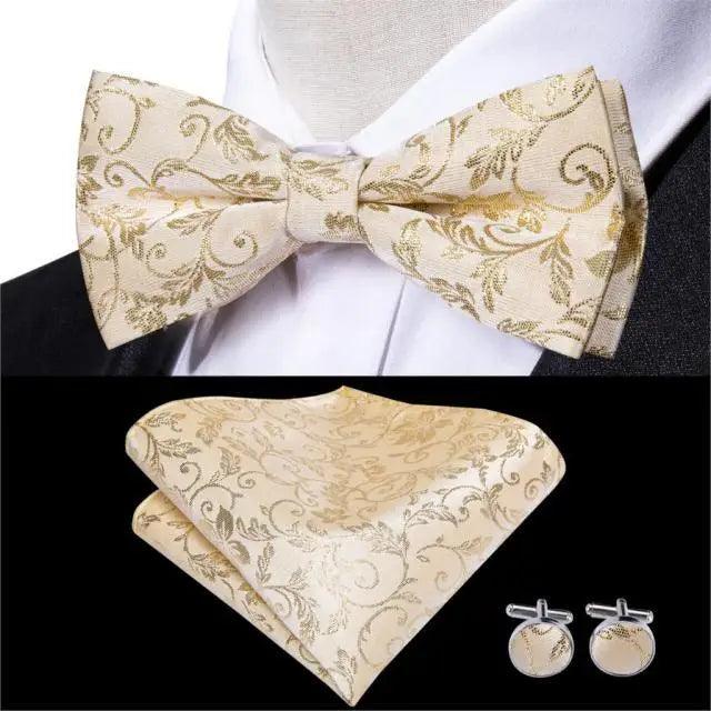 Business Red Color Butterfly Bow Tie Pocket Square Cufflinks Suit Set For Men Adjustable Self Bowtie Formal Bowtie Set Solid Color Necktie Silk Bow Tie Pocket Square Cuff Links Stevvex