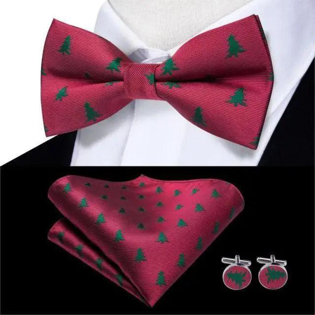 Business Red Color Butterfly Bow Tie Pocket Square Cufflinks Suit Set For Men Adjustable Self Bowtie Formal Bowtie Set Solid Color Necktie Silk Bow Tie Pocket Square Cuff Links Stevvex