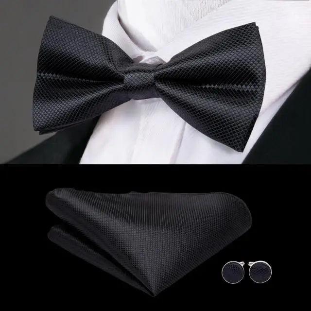 Business Red Color Butterfly Bow Tie Pocket Square Cufflinks Suit Set For Men Adjustable Self Bowtie Formal Bowtie Set Solid Color Necktie Silk Bow Tie Pocket Square Cuff Links Stevvex