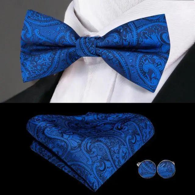 Business Red Color Butterfly Bow Tie Pocket Square Cufflinks Suit Set For Men Adjustable Self Bowtie Formal Bowtie Set Solid Color Necktie Silk Bow Tie Pocket Square Cuff Links Stevvex