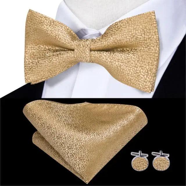 Business Red Color Butterfly Bow Tie Pocket Square Cufflinks Suit Set For Men Adjustable Self Bowtie Formal Bowtie Set Solid Color Necktie Silk Bow Tie Pocket Square Cuff Links Stevvex