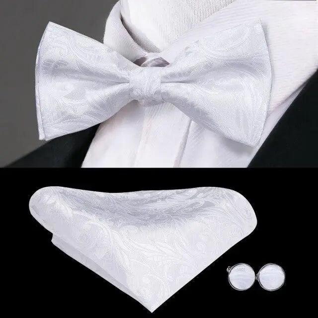 Business Red Color Butterfly Bow Tie Pocket Square Cufflinks Suit Set For Men Adjustable Self Bowtie Formal Bowtie Set Solid Color Necktie Silk Bow Tie Pocket Square Cuff Links Stevvex