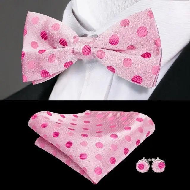 Business Red Color Butterfly Bow Tie Pocket Square Cufflinks Suit Set For Men Adjustable Self Bowtie Formal Bowtie Set Solid Color Necktie Silk Bow Tie Pocket Square Cuff Links Stevvex