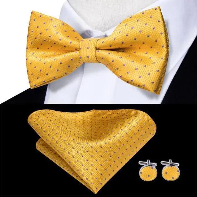 Business Red Color Butterfly Bow Tie Pocket Square Cufflinks Suit Set For Men Adjustable Self Bowtie Formal Bowtie Set Solid Color Necktie Silk Bow Tie Pocket Square Cuff Links Stevvex