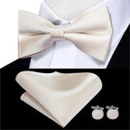 Business Red Color Butterfly Bow Tie Pocket Square Cufflinks Suit Set For Men Adjustable Self Bowtie Formal Bowtie Set Solid Color Necktie Silk Bow Tie Pocket Square Cuff Links Stevvex