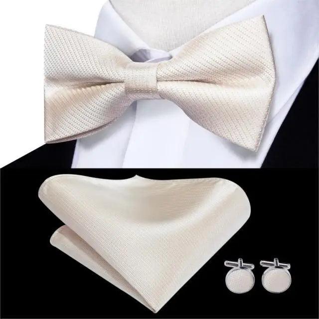 Business Red Color Butterfly Bow Tie Pocket Square Cufflinks Suit Set For Men Adjustable Self Bowtie Formal Bowtie Set Solid Color Necktie Silk Bow Tie Pocket Square Cuff Links Stevvex