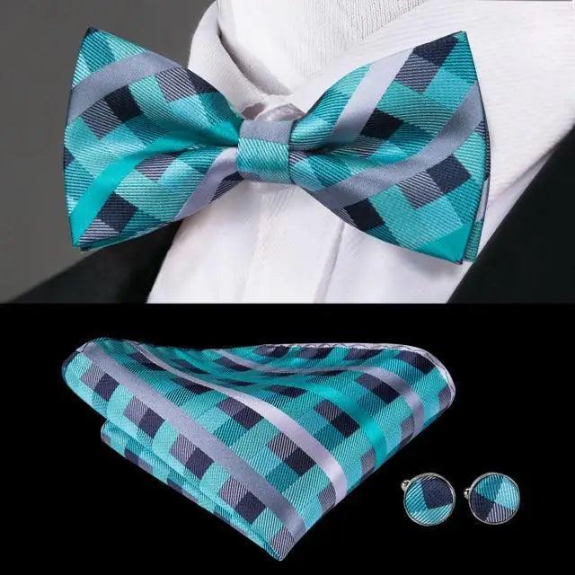 Business Red Color Butterfly Bow Tie Pocket Square Cufflinks Suit Set For Men Adjustable Self Bowtie Formal Bowtie Set Solid Color Necktie Silk Bow Tie Pocket Square Cuff Links Stevvex