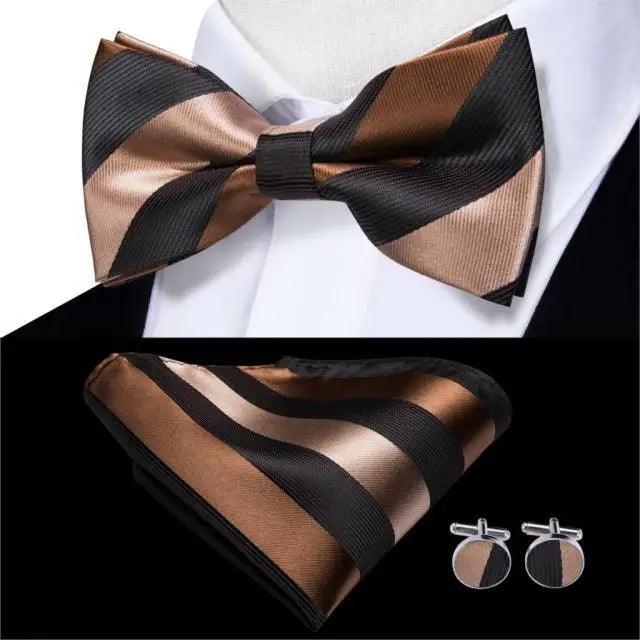 Business Red Color Butterfly Bow Tie Pocket Square Cufflinks Suit Set For Men Adjustable Self Bowtie Formal Bowtie Set Solid Color Necktie Silk Bow Tie Pocket Square Cuff Links Stevvex