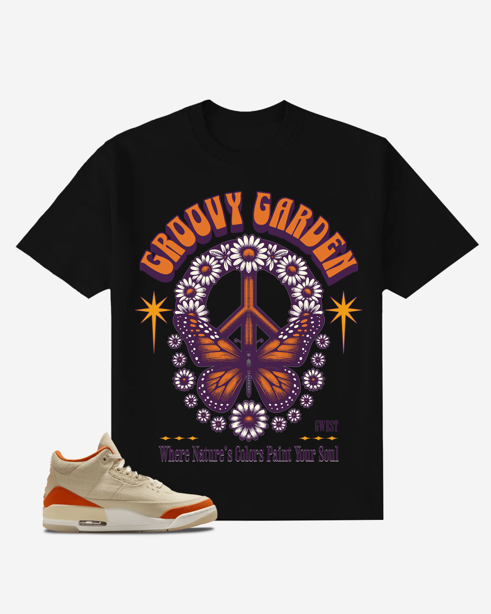 G West Butterfly and Daisy Flower Groovy Garden Oversized T-Shirt Mens G West